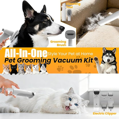 FIXR Dog Grooming Vacuum, All-in-One Pet Grooming Kit with Hair Clipper & Shedding Brush, Low Noise 12,000Pa Dog Hair Remover Vacuum, Pet Groomer Set with Cleaning Brushes, PG01