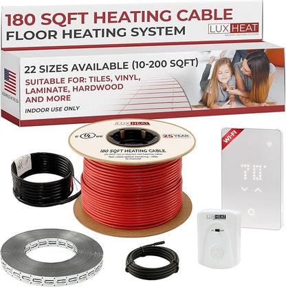 LuxHeat 180sqft Floor Heating Cable Kit - 240v Floor Warming System - Complete