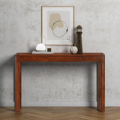 NTC Flow 47-Inch Console Table, Modern Solid Wood Entryway Table with Hidden Drawer, Waterproof & Heat Resistant, Narrow Table for Hallway, Living Room & Foyer, Dark Walnut