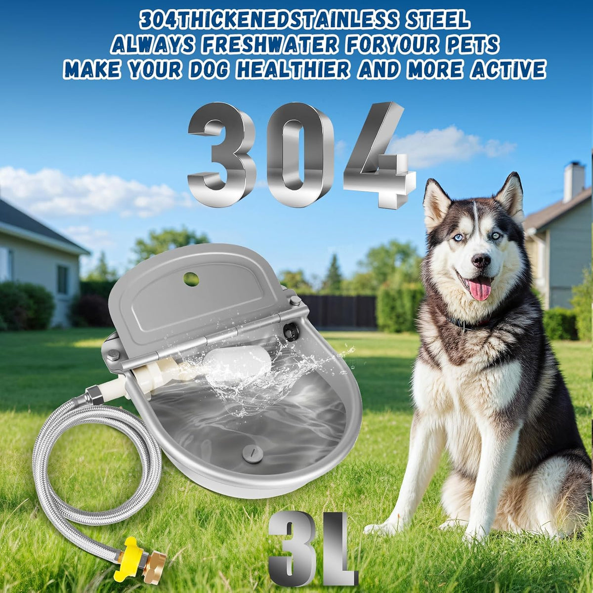 Automatic Water Dispenser for Dogs, Auto Dog Waterer for Outdoor, Stainless Steel Water Bowl Dispenser for Livestock Waterer,Chicken Water System, Dog Water Bowl Fit 3/4'' GHT Faucet