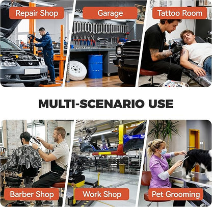 Shop Stool with Wheels for Garage, Mechanics Rolling Chair with Backrest, Adjustable Height Heavy Duty Garage Stool with Footrest and Storage Tray, Swivel Task Chair for Workshop Kitchen Salon