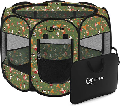 Siedihit Dog Cat Playpen, Puppy Pet Playpen Indoor for Small Dog | Crate Tent Cage Outdoor, Portable Pop Up Dogs Enclosure Kennel with Carrying Case for Dogs/Cats/Rabbits (Cottagecore, Small)