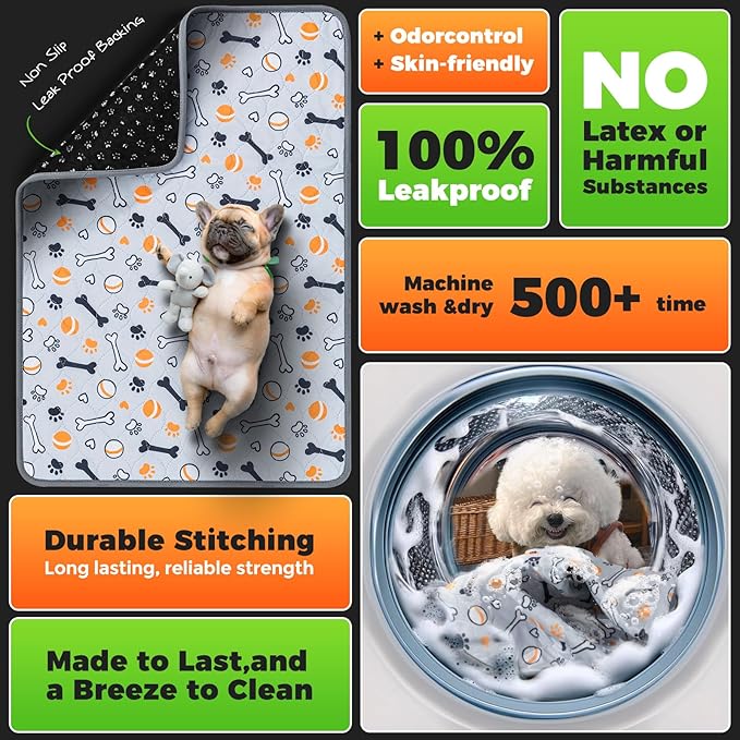 Hompet Washable Pee Pads for Dogs, 51"x33", 2-Pack Thick Heavy Absorbency Reusable, Non-Slip, Green, Pet Training Pads for Puppy Playpen, Crate, Potty, Floor, Bed, Sofa