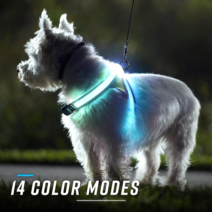 noxgear LightHound Light Up Reflective Dog Harness, Large | 360° Light Up Reflective Dog Harness, 8 Colors & 6 Modes, USB Rechargeable, Adjustable, Rainproof, LED Fiber Optic
