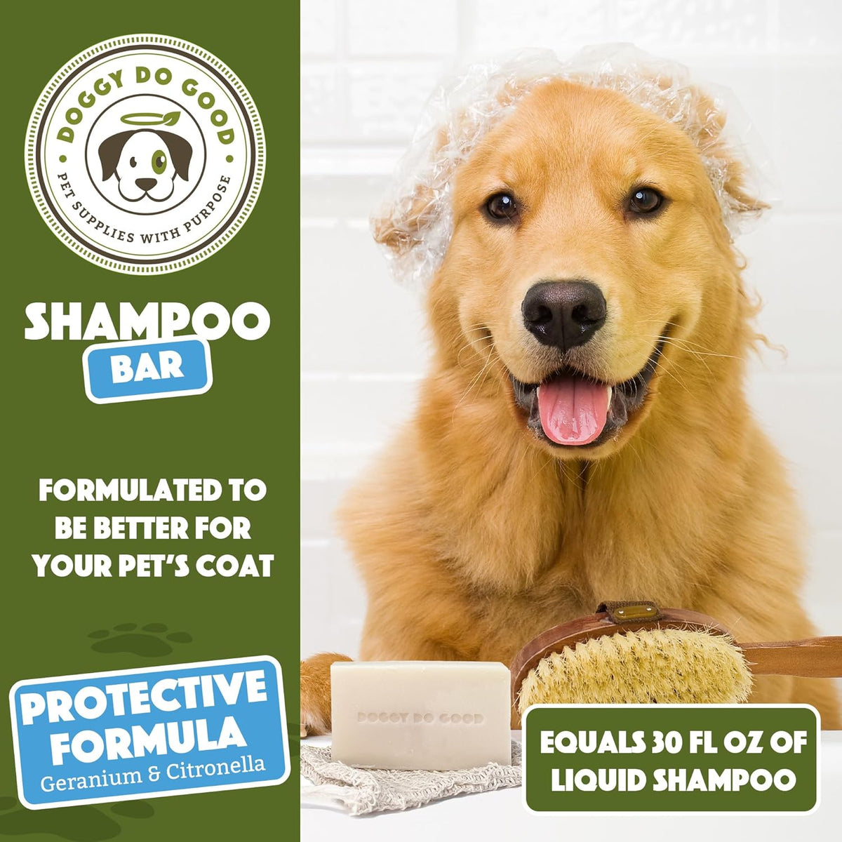 Doggy Do Good Deshedding Dog Shampoo Bar, Dog Soap Bar, Geranium & Citronella Shampoo for Dogs, Natural Dog Shampoo for Shedding Control, Hypoallergenic, Healthy Coat, Equals 30 oz Shampoo
