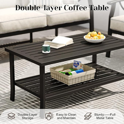 FansaFurn 5-Pieces Outdoor Patio Furniture Set, Outdoor Metal Sectional Furniture with Cushions, Outdoor Conversation Seating Set with Coffee Table for Garden, Balcony, Deck, Backyard, Black