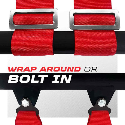 1pc 50 Cal Red 4 Point Harness 2" straps, Racing Harness Seat Belt | Ultra Kush padding, Push Button quick release hardware. Universal Fit for UTV, RZR, race car