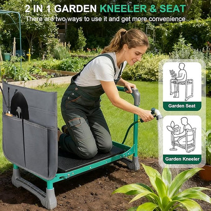 WEILISEN Garden Kneeler and Seat, 2-in-1 Foldable Garden Bench with Non-Slip EVA Foam Pad, Storage Bags, Glove, Portable Gardening Stool for Kneeling & Sitting, Ideal for Gardeners, Patio, Fishing