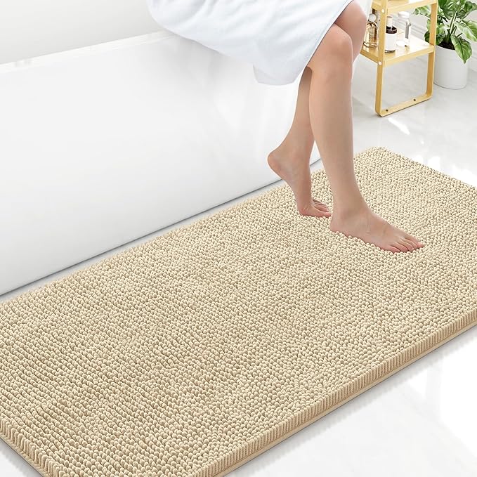 Arotive Bathroom Rugs 47x24, Extra Soft Absorbent Shaggy Chenille Bath Rugs, Machine Washable Rubber Backing Non-Slip Bath Mats for Bathroom Floor Tub and Shower, Home Decor Accessories, Beige