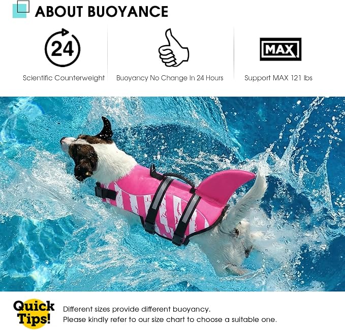 Dog Life Jacket High Flotation, Reflective Dog Life Vest for Swimming, Adjustable Dogs Life Preserver Rescue Handle Spring Summer Pool for Small, Medium, Large Dogs (Pinkwhite,XXL)