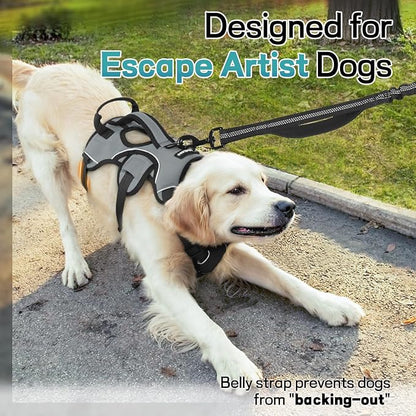 rabbitgoo Escape Proof Dog Harness for Medium, No Pull with Lift Handle | No Escape, Full Soft Padded, Reflective Adjustable Vest, Leash Clip for Walking Hiking Training, Grey, Medium