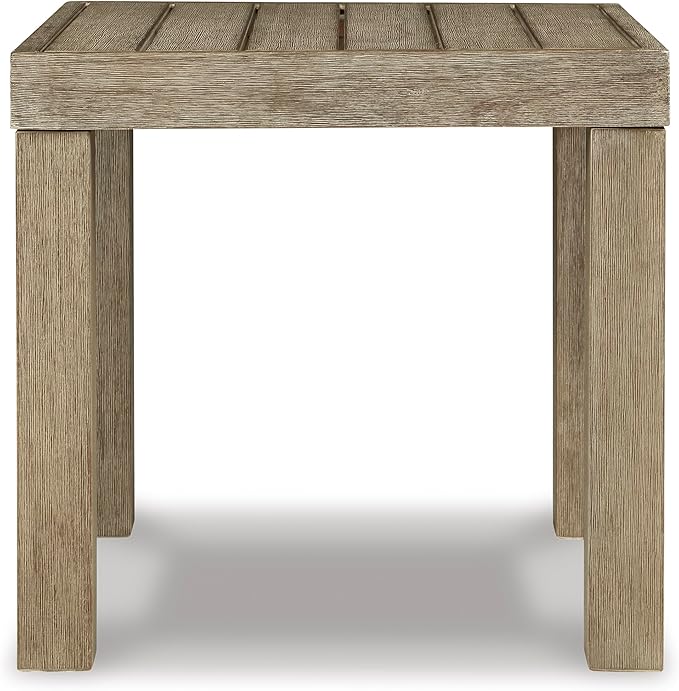 Signature Design by Ashley Silo Point Casual Outdoor Square Patio End Table with Slatted Styling, Multi-Step Finish, Eucalyptus Wood, 20.5" High, Brown