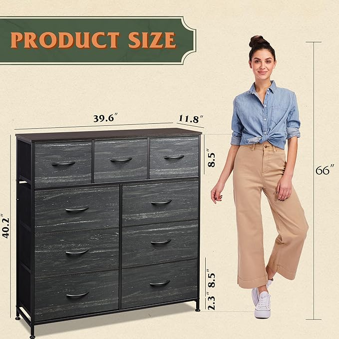 WLIVE 9-Drawer Dresser, Fabric Storage Tower