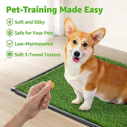 Dog Grass Pad with Tray for Dogs Puppy Potty Training to Pee & Poop Indoor | Dog Litter Boxes with Faster Drainage Artificial Grass & Quick-Absorbency Washable Pee Pads, Apartment Balcony Patio Use