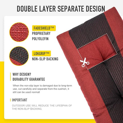 SUNROX LokGrip Non Slip Tufted Memory Foam Bench Cushion, FadeShield Water Resistant Durable Thicken Outdoor/Indoor Bench Seat Pads 59x16x4 inch, Burgundy