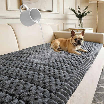 Waterproof Couch Cover for Dogs Washable,Nonslip Fuzzy Durable Pet Friendly | Soft Slipcovers for 3 Cushion Sofa Cover,Plush Thick Protector Fits Mat Bed Leather & Fabric Couches (Grey 27.6"x82.7")