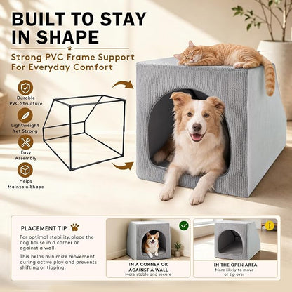 XXL Indoor Dog House for Large Dogs, Enclosed Dog Cave Bed | Washable Removable Cover, Spacious Pet House with Soft Cushion, Large Indoor Dog Bed for Big Dogs, 42" L x 28" W x 28" H