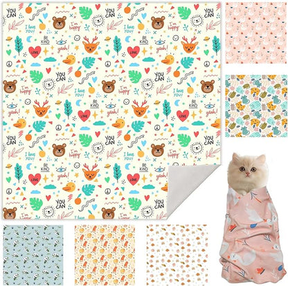 33.5" Cat Wrap for Grooming, Maximum, Self-Adherent Soft Cat Blanket for Nail Clipping, Anti-Scratch-Escape Calming Wrap, Cats Burrito Swaddle for 6-18 lbs (Funny Bear, XX Large)