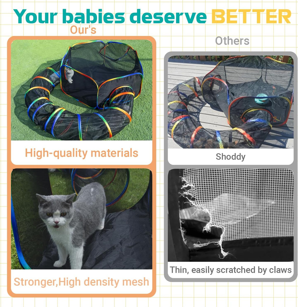 LUCKITTY Outdoor Rainbow Cat Enclosures Playground,Outside House for Indoor Cats Include Portable Tent, Circle Cat Playpen Tunnel Catio, for Cats, Kitty and Small Animals,Within Storage Bag