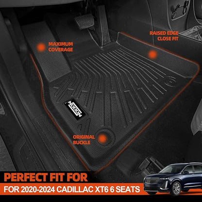 Floor Mats for 2020-2025 2026 Cadillac XT6 6 Seats Floor Mats & Trunk Mat & Backrest Mats All Weather for Cadillac XT6 Accessories Guard Odorless Anti-Slip Floor Liner(2nd Row Bucket Seats)