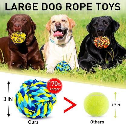 SHARLOVY Dog Toys for Aggressive Chewers, Dog Balls for Large Breeds, Heavy Duty Cotton Rope Chew Toys with Tough Twisted for Medium Breeds, 6 Pack Indestructible Chew Toys