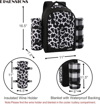 apollo walker Picnic Backpack Bag for 2 Person with Cooler Compartment, Detachable Bottle/Wine Holder, Fleece Blanket, Plates and Cutlery Set (2 Person, Black)