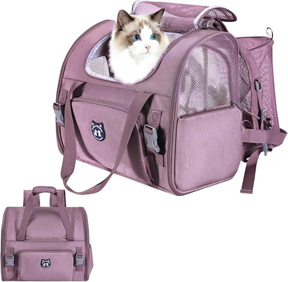 Expandable Cat Carrier Backpack for Large Cats - Airline Approved Pet Carrier Backpack for Small Dogs, Hiking & Travel, Waterproof with Breathable Mesh, 14lbs Capacity (Plum, Standard)