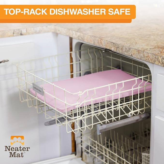 Neater Pet Brands Neater Mat Pet Mats for Food and Water, Cat & Dog Bowl Mat Waterproof Silicone, Feeding Tray, Dog Food Mats for Floors, Placemat w/Raised Edge for Under Bowls, 19” x 12”, Light Pink