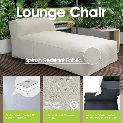 OPEAK Outdoor Bean Bed Chair Sun Lounger, Outdoor Couch Sofa for Patio & Pool, Foam Filling Day Bed Furniture, Comfy Lazy Sofa for Outside, Water-Resistant Seating Lounge Chair, Ivory