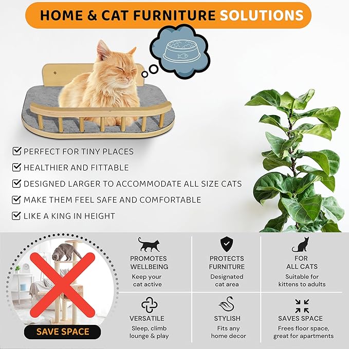 Cat Wall Shelves with 3 Steps – Modern Mounted Cat Wall Furniture & Shelf, Premium Hardwood Cat Bed for Climbing, Sleeping & Lounging, Indoor Hammock for Large Cats