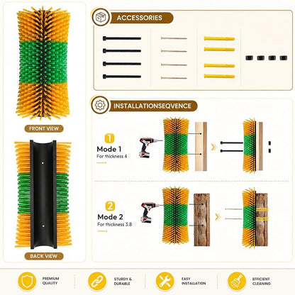 Bionic Curve Livestock Scratching Brush for Cattle, Cows, Goats, Horses and Pigs - Body-Contoured Farm Animal Scratcher Post, Heavy Duty Livestock Grooming Brush with 4 Screws, 1 Pack