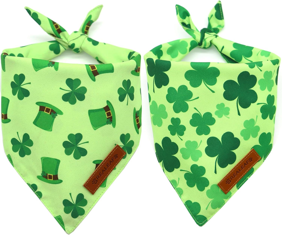 Realeaf St. Patrick's Day Dog Bandanas 2 Pack, Triangle Reversible Pet Scarf for Boys and Girls, Premium Durable Fabric, Holiday Bandana for Large and Extra Large Dogs (X-Large)