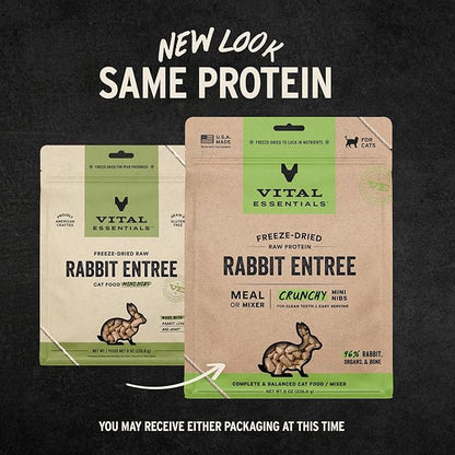 Vital Essentials Freeze-Dried Raw Rabbit Meal or Mixer Cat Food Crunchy Nibs, 8 oz