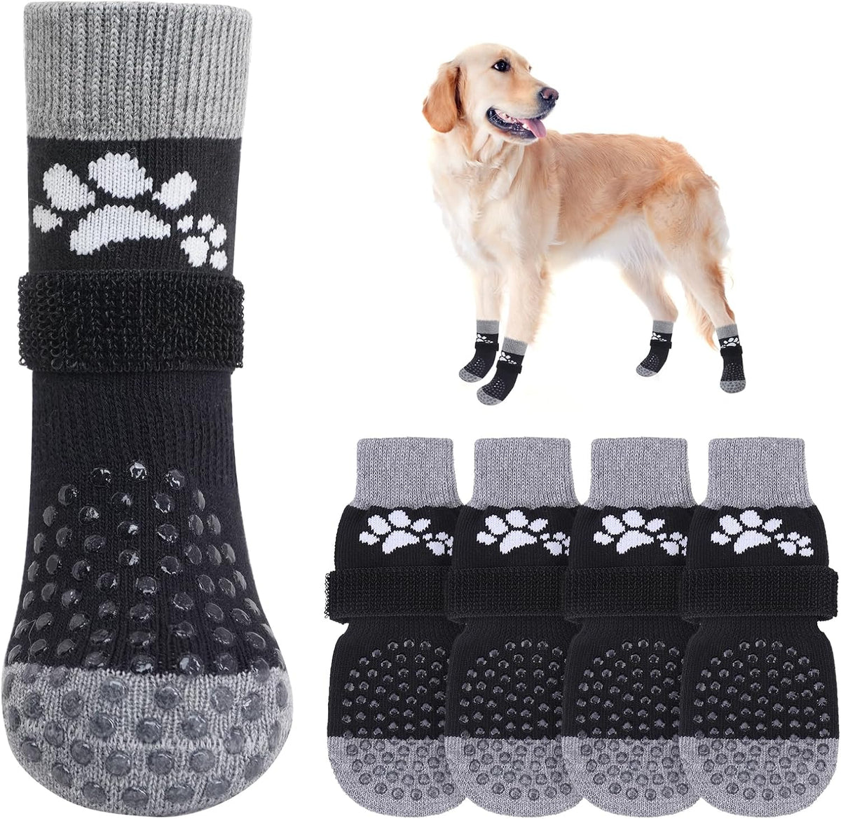 SCENEREAL Anti Slip Dog Sock to Prevent Licking Paws for Hardwood Floors, Boots & Paw Protector Shoes for Hot/Cold Pavement with Grippers, Double Sides Grips for Small Medium Large Senior Dogs, L