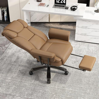 GYI Criss Cross Chair with Wheels, 160°Big and Tall Reclining Office Desk Chair with High Back, Wide Seat, Arms, Footrest, Brown