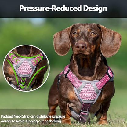 Escape Proof Dog Harness, Dachshund Harness, Reflective Dog Harness with Handle, Durable,Adjustable Vest for Small Medium Large Dogs Walking, Training, and Running Gear (Pink,XL)