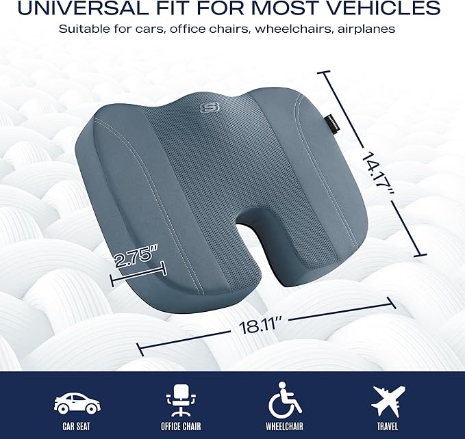 Skechers Seat Cushion, Air Cooled Memory Foam Cushion for Office Chair,Ergonomic Office Desk Accessories for Tailbone Pain Relief,Chair Cushions for Long Sitting Office Workers,Car Drivers,Blue