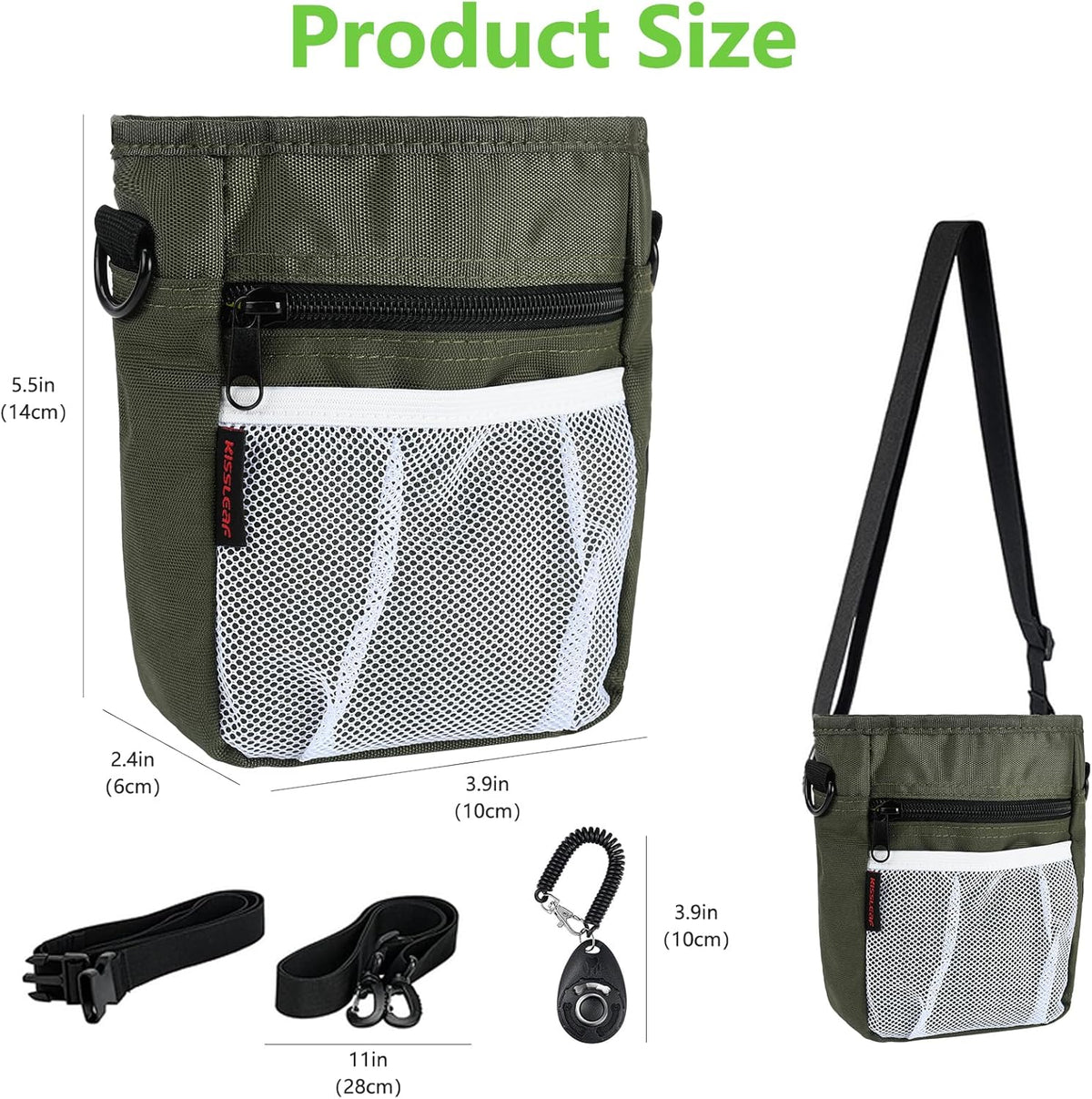 Dog Treat Pouches for Pet Training with Magnetic Closure Treat Pouches for Pet Training,Large Dog Treat Training Pouch and Dog Clicker,Training Treat Pouch Built-in Poop Bag Dispenser-Green