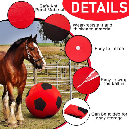 40inch Giant Herding Ball with Ball Cover Anti Burst Please Watch VCR for How to Inflation Horse Toys for Horses Stall Entertainment Play, Pump Included(Red Color,Stylish)