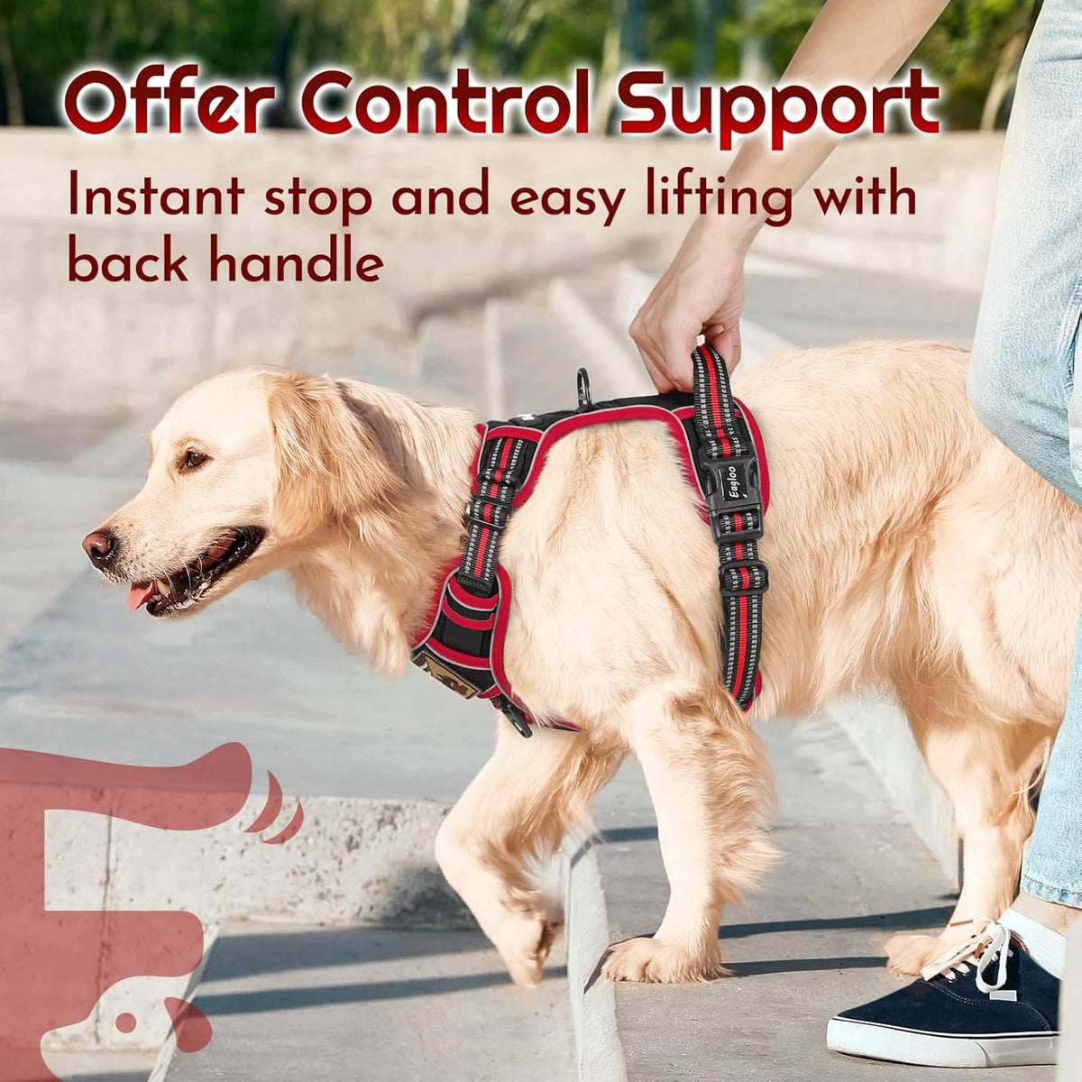 Eagloo Dog Harness for Large Dogs, Easy Wearing with 3 Buckles, Adjustable No Pull Pet Harness with 2 Rings for Walking, No Chock Reflective Soft Padded Vest with Control Handle, Black & Red, XL