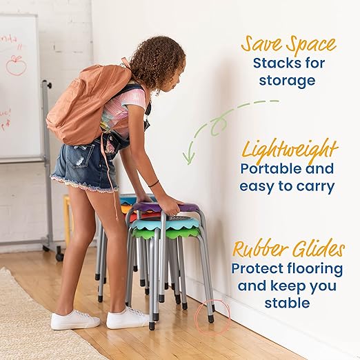 ECR4Kids Daisy Stackable Stool Set, Flexible Seating, Assorted, 8-Piece