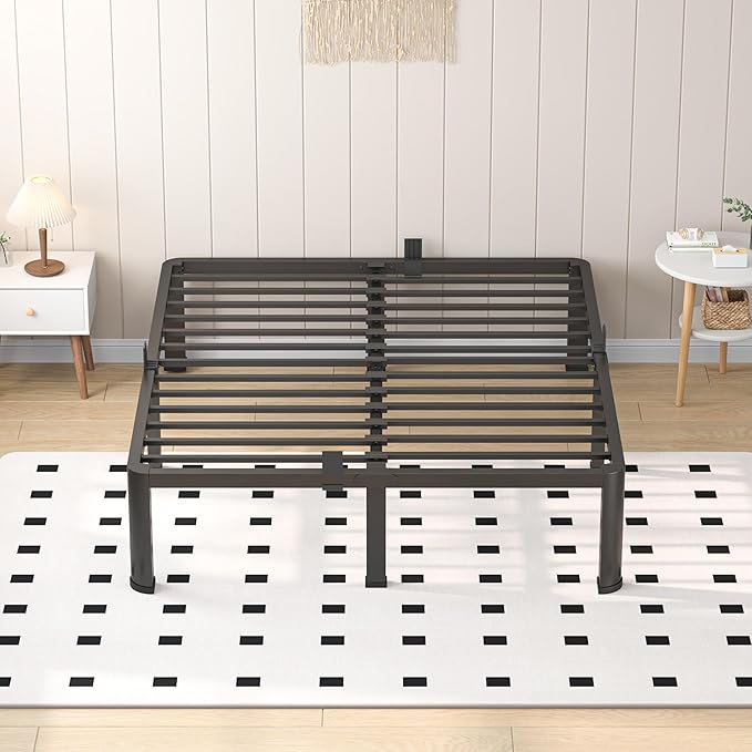 18 Inch King Heavy Duty 3500 lbs Bed Frame with Round-Corner Legs & Anti-Squeak Design – Quick Assembly Metal Platform, No Box Spring Needed