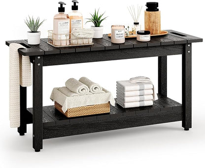 35" Shower Bench, Waterproof Poly Lumber Shower Stool for Shaving Legs, Shower Chair Seat Holds up to 400lbs, Bathroom Bench for Inside Shower, Non-Slip (Black)