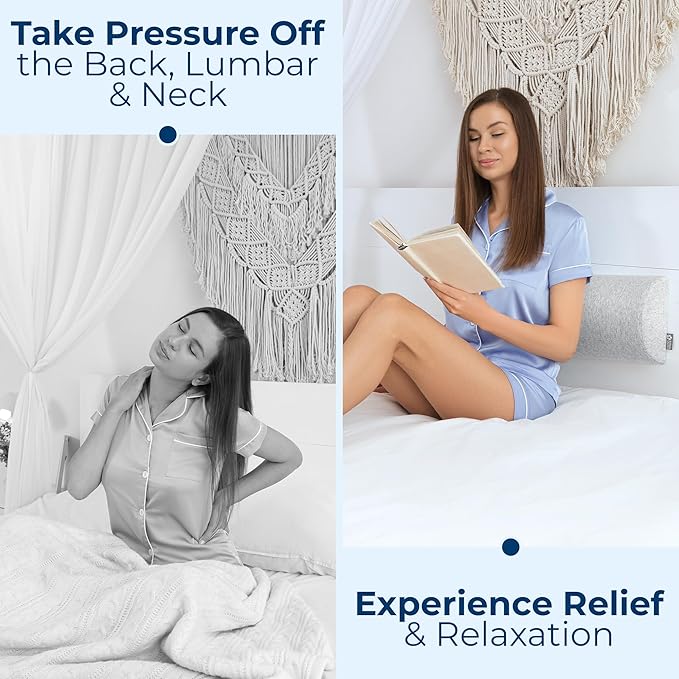 5 STARS UNITED Knee Pillow for Back Sleeping – Memory Foam Cushion for Sciatica Pain Relief – Under Leg Support for Sleeping on Back – Half Moon Bolster for Bed, Gray Cotton Cover