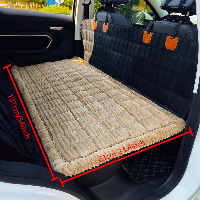 Dog Bed for Car, Backseat Pet Bed Mat, Dog Seat Cover for Car Back Seat, Non-Slip Travel Pet Mat, Fit for Backseat Extenders and Seat Covers (LightCoffee, 24.8x54inch)