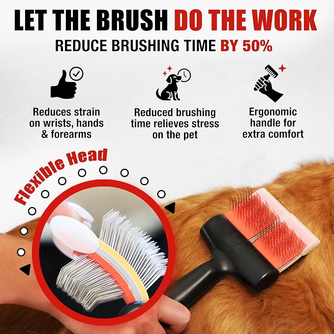 FlexIt Home - Flexible Slicker Brush for Dogs (Double, Soft Flex) | Dog Grooming Brush for Poodles, Golden Doodles, Huskies, Retrievers, and Labradoodles | 3-in-1 System & Video Trainings