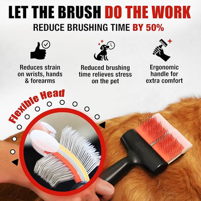 FlexIt Home - Flexible Slicker Brush for Dogs (Double, Soft Flex) | Dog Grooming Brush for Poodles, Golden Doodles, Huskies, Retrievers, and Labradoodles | 3-in-1 System & Video Trainings