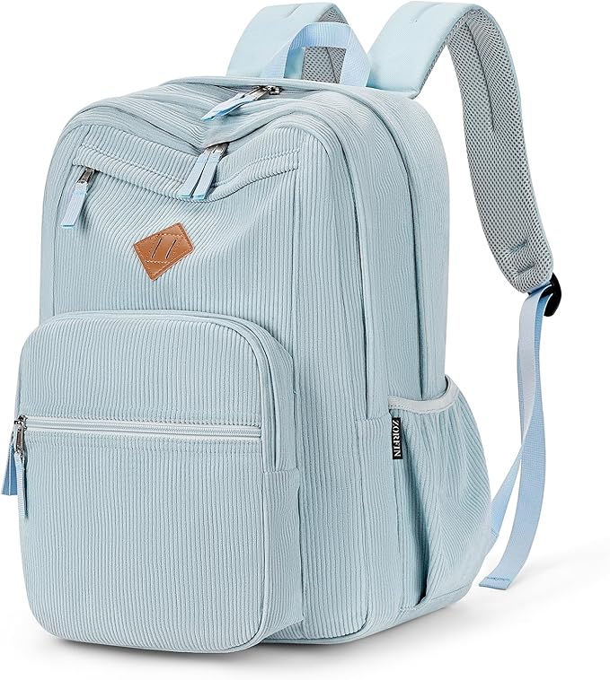ZORFIN 26L Backpack for College, and Travel: Corduroy Bookbag - Sky Blue