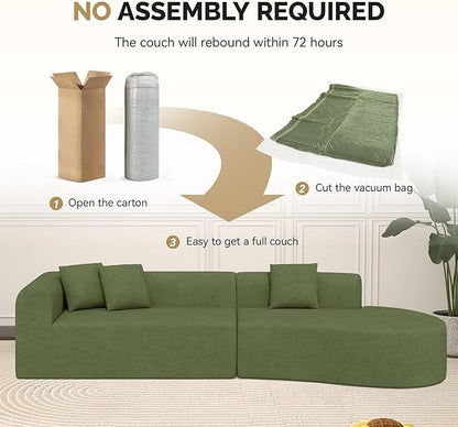 128" Oversized Modern Curved Sofa,Boneless Cloud Sectional Couch with Deep Seat,No Assembly Required Chenille Couches for Living Room,Green,1 PCS