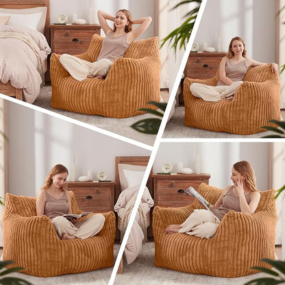 Achicsofar Giant Bean Bag Chairs for Adults Teens, Large Bean Bag Sofa Chairs with Filling Comfy Fuzzy BeanBag Chair with Armrests for Bedroom Living Room Reading (Brown, Large)